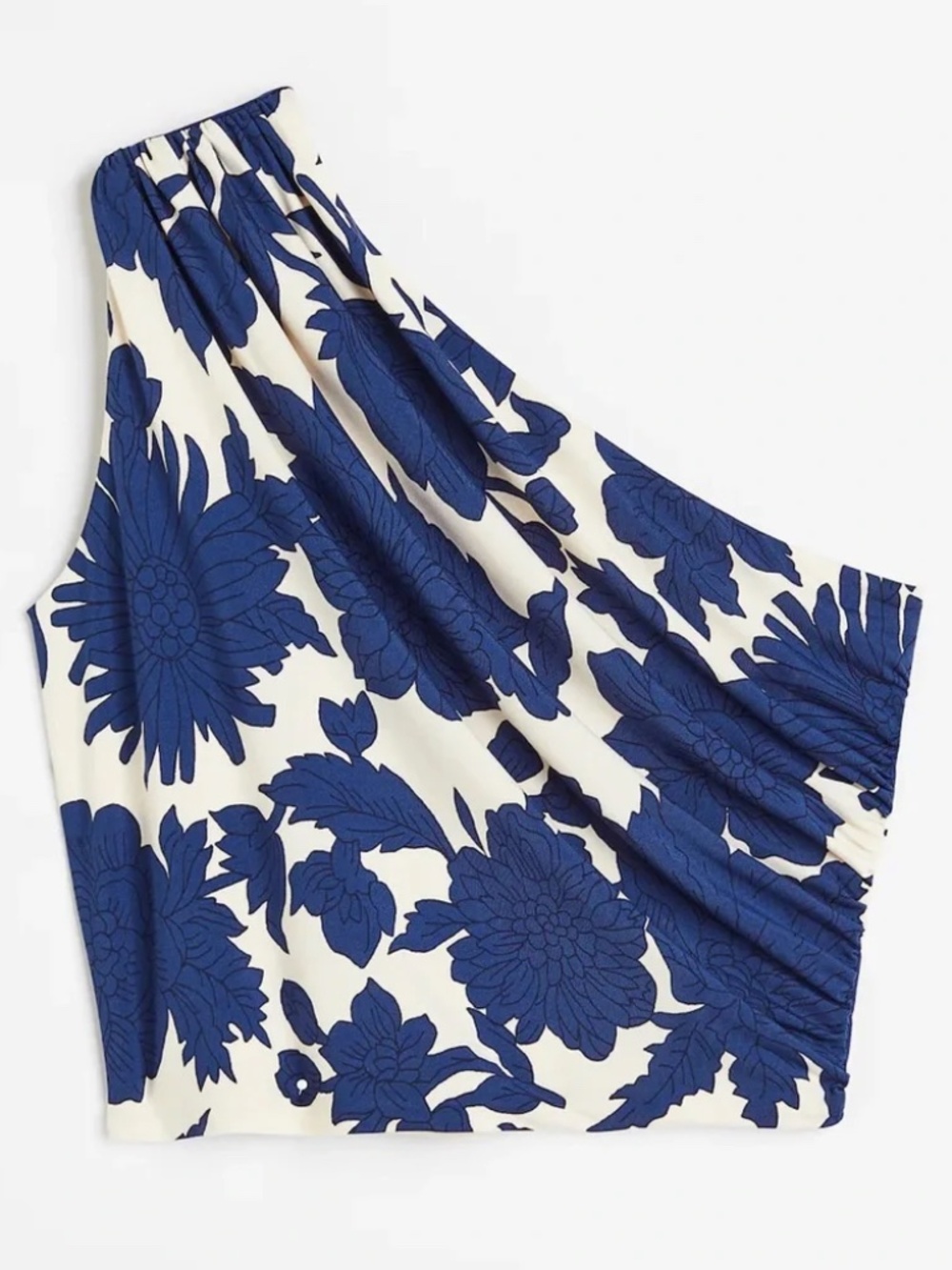 H&M One Shoulder Blue Floral Ruched Bubble Top M